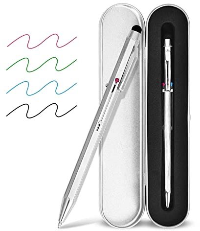 SMTTW Lápiz Capacitivo 5 en 1 y bolígrafo retráctil Multicolor en una Tableta, bolígrafo multifunción con Caja de Regalo de Metal, bolígrafo Negro, Azul, Rojo y Verde con lápices capacitivos