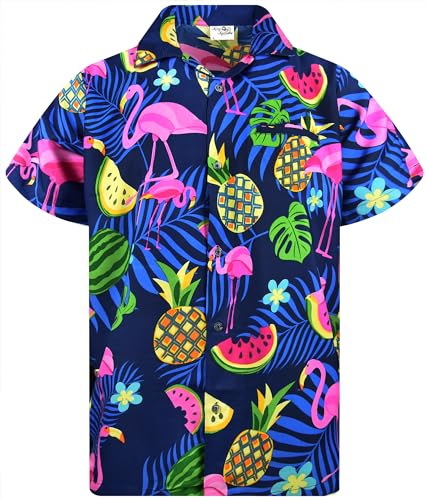 King Kameha Funky Hawaii-skjorta män kortärmad framficka fest flamingo melontryck
