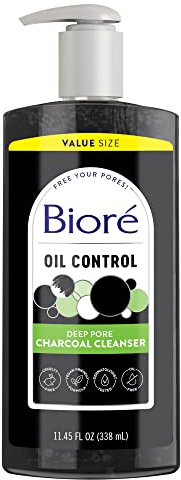 Biore Deep Pore Charcoal Face Wash, Daily Facial Cleanser for Dirt & Makeup Removal, for Oily Skin, Value Size, 11.45 fl oz
