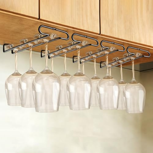 GeLive Juego de 4 soportes para copas de vino de 10 pulgadas, organizador de almacenamiento para cocina y bar (negro)
