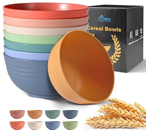 HOTEC BPA Free Unbreakable Wheat Straw Cereal Bowls - Microwave & Dishwasher Safe Soup and Salad Bowls, Set of 8, 26oz, Multicolor