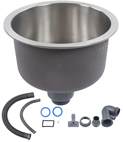 Edelstahl-Küchenspüle, Rundes Becken mit Abflussrohranschluss, Mini-Küchenspüle Edelstahl, Durchmesser 30 cm, Abfluss und Siebe
