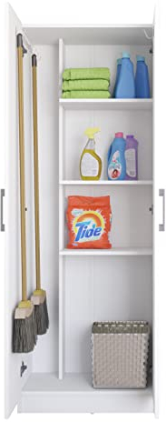 Buyqualia Armario hogar escobero Multiusos Dos Puertas en Color Blanco (Alto 170 cm/Ancho 61 cm/Fondo 32 cm)