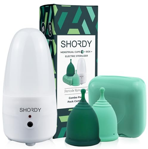 SHORDY Menstrual Cup and Steam Sterilizer for Beginners Kit, Set of 2 Period Cups (Small & Large), Electric Steam Sterilizer and Easy to Use Manual Heavy Flow, Tampons, Pads & Disc Alternative