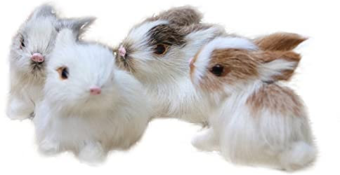 Confezione da 4 Figurine di Conigli Pelosi in Miniatura Simulazione di Coniglio Decorazioni per Esterni Peluche Coniglietto Pasquale Figurina Decorativa di Coniglietto per la Casa(#1)