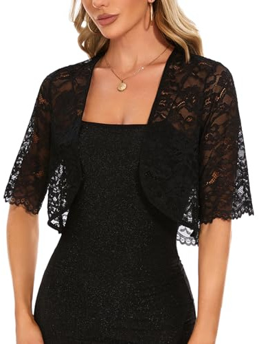 MINTLIMIT Evening Dresses Lace Shrugs for Women Half Sleeves Boleros Party Wedding Bride Bolero Shrug for Dresses (Black, Size 2XL)
