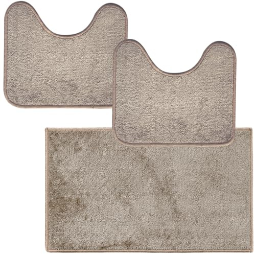 Comart - Set Tappeti Ocean Bagno - Tris Tappetini Bagno: Un Tappeto Rettangolare 45x75 cm + Due Giro Water o Bidet 45x40 cm - Soffici e Morbidi - Sottili e Antiscivolo - Lavabili in Lavatrice - Beige