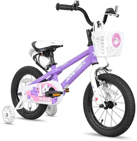 JOYSTAR Pluto, Bicicleta Infantil de 14 Pulgadas para niños y niñas de 3 a 5 años. Bicicleta Infantil de 14 Pulgadas con ruedines y Cesta. Morada