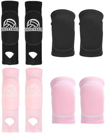 PATIKIL Volleyboll ärmar knäskydd, set, 4 par passerande underarm knäärm med skyddsdynor tumhål volleyboll armdyna för tonåringar män kvinnor, (10 cm/9,9 cm svart, rosa)