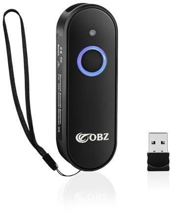 OBZ Bluetooth Barcode Scanner Kabellos – 1D 2D Tragbarer Handscanner mit USB & Wireless QR Code Scanner für Mac OS, Windows, iOS, Android, Tablet, Phone, PC, POS