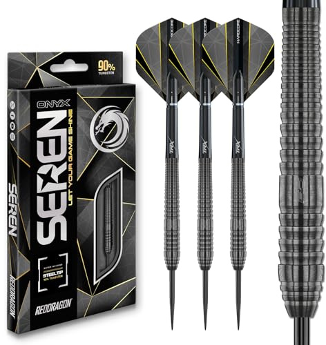 RED DRAGON Darts – Seren Onyx 2 21 g - 90% volfram professionell stålspets dartset med dartflyg och dartaxlar (stammar)
