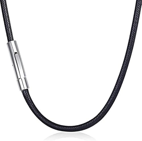 CYXZMYA Lederband Halskette 3mm,51cm Lederkette Herren Lederband,Lederkette mit Verschluss,Schwarz Kautschuk Halsband mit Edelstahl Verschluss,Geflochten Lederkette,für Männer,Jungen,Frauen,Mädchen