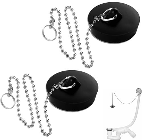 2 Pcs Bouchon Evier Cuisine,Bouchon Baignoire Universel,Bouchon Caoutchouc,Diamètre 40-45 Mm, avec Anneau De Suspension, Convient pour Baignoires, Cuisines, Salles De Bains