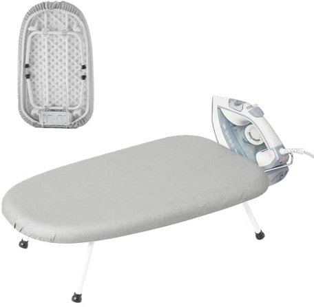 Mini Ironing Board Tabletop Ironing Board Compact Foldable Iron Board Thick Steel Tube with Heat Resistant Covers, Iron Rest for Dorms, Apartment and Travel (Grey)