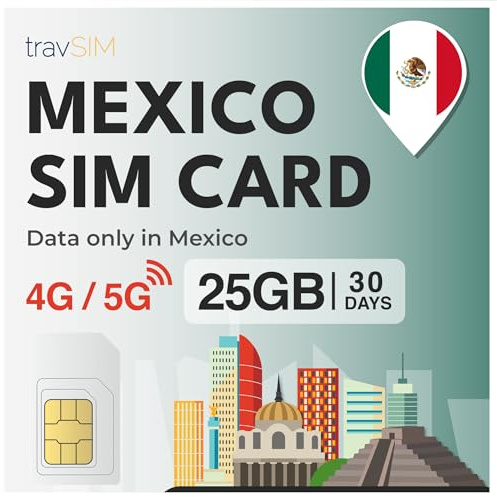 travSIM SIM-kort för Mexiko | 30 dagar – 25 GB data-SIM | 5G/4G höghastighetsdata | obegränsad internetåtkomst för Google, Facebook, Whatsapp, Instagram med mera