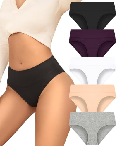 Sth Big Bragas Mujer Algodon Media Cintura Brasileño Hipster Transpirable y Cómodo Ropa Interior de Mujer Braguitas Pack de 5 Múltiple S-XXL