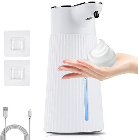 Nikou Dispenser di Sapone Automatico da 400 ml, in Schiuma Elettrica con Sensore a Infrarossi, Fissaggio a Parete 500 mAh, 2 Livelli Regolabili, IPX6 Impermeabile, per Cucina Bagno Ufficio