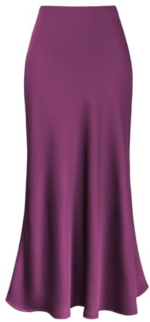 Gonna da donna in raso di seta, gonna midi lunga a vita alta elegante, gonna maxi swing da festa vintage, gonna a matita lunga tinta unita estiva, gonna bodycon a linea A, gonne a pieghe, O Rosa Caldo