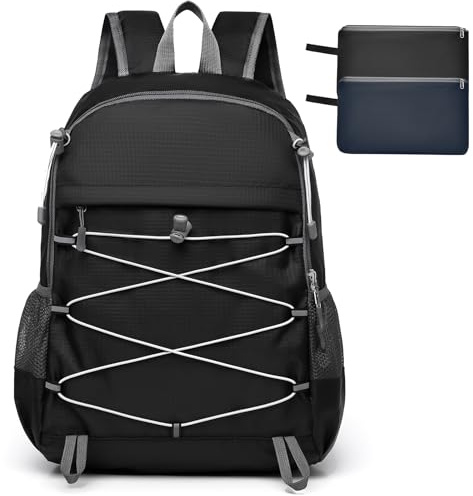 Outplea Packbar vandringsryggsäck män kvinnor, liten hopfällbar ryggsäck för sportresor cykling camping, Svart, S, Avslappnad
