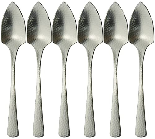 Nagao Japanese and Western Electic Grapefruit Spoons, 5.3 inches (13.5 cm), 5 Pieces + 1 Piece, 18-8 Stainless Steel, Hammered, Made in Japan