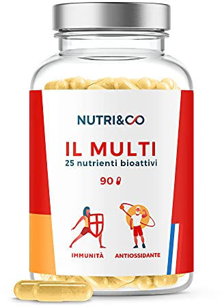 NUTRI & CO Multivitaminico Multiminerale - 25 Vitamine e Minerali con Vitamina A B C D3 E K2, Zinco, Magnesio, Coenzima Q10 - Integratore Multivitaminico Completo per Uomo e Donna - 90 Capsule