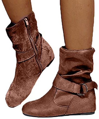 Osheoiso Femme Mode Bottes Thermiques Bottes de Randonnée Décontractées Fille Chic Élégant Bottes de Neige Plates Vintage Chaussures Boots Grande Taille A Marron 38 EU