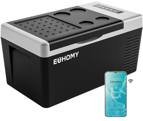EUHOMY Réfrigérateur 12 V, compresseur électrique de 18 L avec contrôle par application, réfrigérateur de voiture -15,6 °C ~ 20 °C, réfrigérateur portable 12/24 V CC 100-240 V AC, congélateur portable