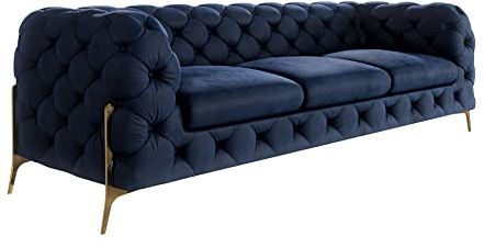 S-Style Möbel Milton Sofa 3-Sitzer Chesterfield-Sofa für Wohnzimmer Lounge Couch mit verchromten Füßen Möbel Freistehende Polster Sofas & Couches Couchgarnitur Marineblau 243 x 73 x 100 cm