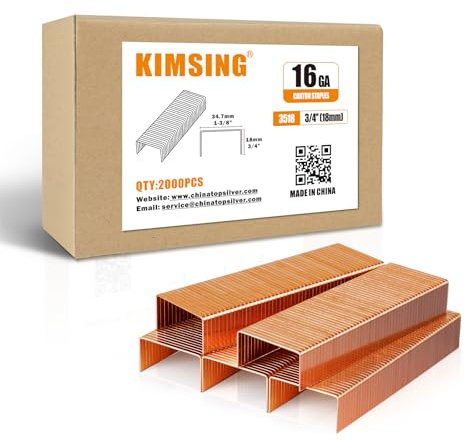 KIMSING 16 Gauge 18 mm Length Carton Closing Staples, 2000 PCS/Box, 34,7 mm Crown, for Cardboard Box Closing (3518 Carton Closing Staples)