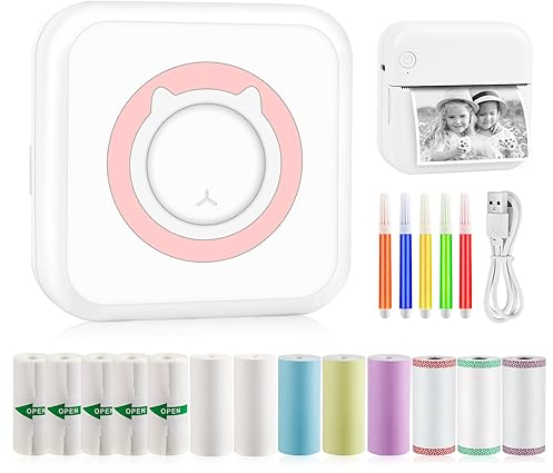 GuKKK Mini Drucker, Mobiler Fotodrucker, Tragbarer Thermodrucker, Wireless Bluetooth Smartphone Drucker für Lernhilfe, Lernnotizen, Journal, Notizen