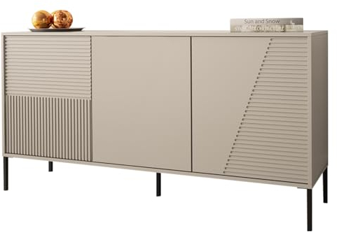 Mirjan24 Kommode 160 Diolio 03 mit 3 Türen, Griffloses Öffnungssystem, Gedämpftem Schließsystem, Highboard, Anrichte, Sideboard, Mehrzweckschrank, Wohnzimmerschrank, Schrank (Cashmere)
