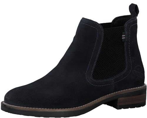 s.Oliver Damen Chelsea Boots aus Leder mit Blockabsatz, Blau (Navy), 39 EU