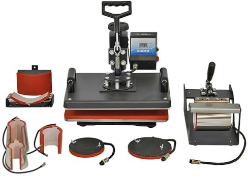 PixMax Multifunktions 5-in-1 schwenkbare Transferpresse Hitzepresse Wärmepresse T-Shirtpresse Tassenpresse Tellerpresse Mützenpresse mit Gratis Sublimationspapier