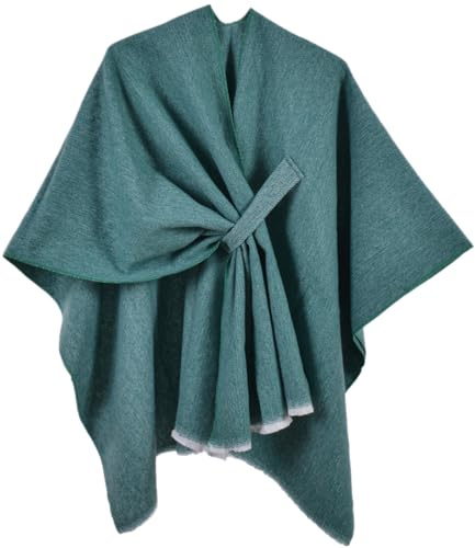 Miaikvs Poncho da donna reversibile oversize scialli elegante lavorato a maglia mantello coperta anteriore avvolgere cardigan sciarpa cappotto per primavera autunno, Verde, Etichettalia unica