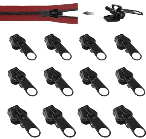 12pcs Curseur Fermeture Eclair Clipsable,Clipsable 3 Tailles Reparation Fermeture Eclair,Têtes De Fermeture À Glissière Détachables Pour Veste, Manteau, Valise,Faciles À Utiliser Et Durable (Noir)