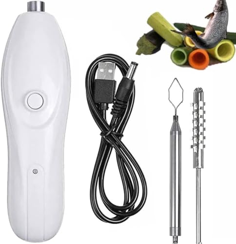 SYTEH Tragbarer Obst-Gemüse-Entkerner, kabelloser Zucchini-Entkerner aus Edelstahl mit 2 Schneidköpfen, handgehaltene elektrische Kratzwaage, Obst-Entkerner, Meeresfrüchte-Entkalker for Obstfische