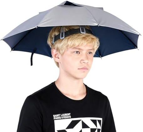 Hominas Cappello Ombrello, Ombrello da Testa Cappello Giardinaggio Ombrelli con Banda Elastica Diametro Esteso 65 cm per Pesca All'aperto Campeggio