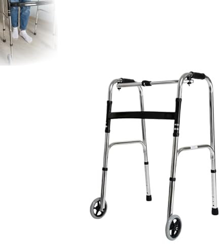 AIRM HEALTHFaltbare Gehhilfe aus Aluminium mit 2 Rädern – Leichter, höhenverstellbarer Gehwagen für Senioren, komfortable Griffe (Silber)