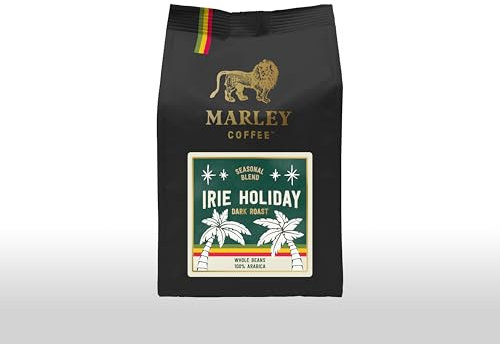 Marley Coffee Strong Dark Roast Coffee Beans 227g – Irie Holiday Seasonal Blend - From The Marley Family - V60 Filter Cafetiere French Press Grind - Rainforest Alliance Certified - Strength 5