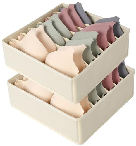 AiQInu Organizer Cassetti per Reggiseni,Set di 2 Organizzatore Cassetti Intimo Pieghevoli con 7 Scomparti,Organizer Armadio Biancheria Intima Divider Tessuto per Riporre Reggiseni,Calze e Cravatte