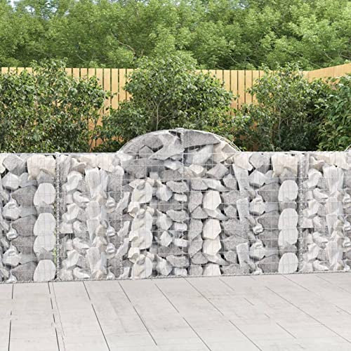 Cinyiqo 153485 Arched Gabion Basket 200x30x100/120 cm Galvanised Iron,Gabion Wall Mesh Wire Stone Basket Galvanised Iron Stone Basket Outdoor Spiral Planter Retaining Wall