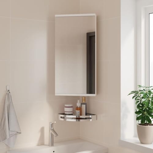IKAYAA Mueble Suspendido de Espejo de Esquina Armario de Pared con Espejo Armario de Baño con Puertas Gabinete de Espejo Mueble Colgante Blanco 30 x 24 x 60 cm