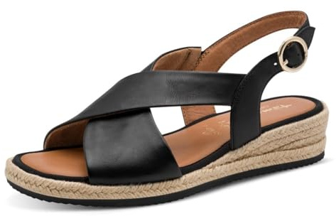 Tamaris Sandali da donna Comfort Wedge/Plat Sand con zeppa, Nero, 37 EU