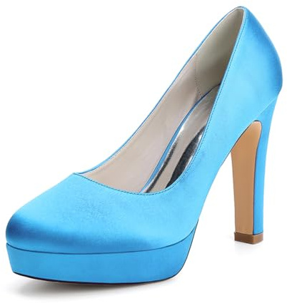 HFWXYSA Mujer Pumps Plataforma Aguja Alto High Heel Cerrado el Dedo del pie Redonda Punta Slip-on Dress Zapatos de Boda Oficina Fiesta,Sky Blue,35 EU