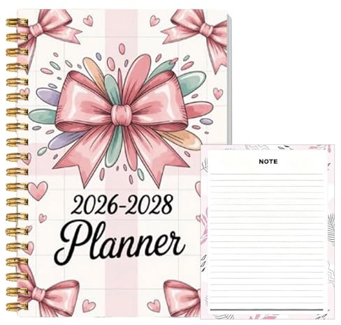 Agenda mensual 2026-2028, calendario de 3 años con diseño de corazón de, seguimiento de objetivos y planificación de vacaciones, organizador de papel grueso encuadernado en espiral, planificador