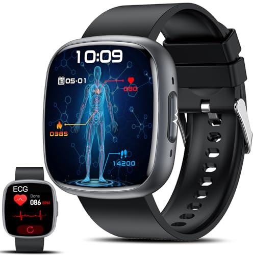 Lgnitek Smartwatch Pressione Sanguigna con ECG/HRV/BMI/Acido Urico, Orologio Saluta 1.75'' AMOLED, 24H Frequenza Cardiaca/Sonno/SpO2/Temperatura,Contapassi IP68, Per Android/iOS