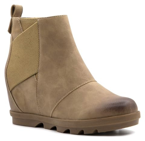 Athlefit Women's Wedge Boots Comfortable Ankle Wedge Booties With Zipper Khaki US 8.5