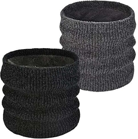 Schal Damen Herren Schlauchschal Winter Schal Warm Loop Schal Nackenwärmer Halswärmer Dick Fleece Schal Strick Halstuch Buff Schal Sport Schal für Motorrad Fahrrad Ski(2pcs, Schwarz+Dunkelgrau)