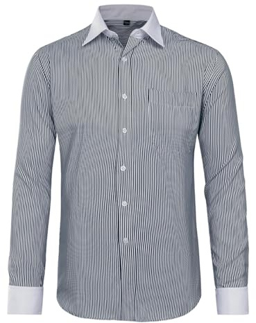 Allthemen Chemise Homme Casual Manches Longues Col Montant Slim Fit Chemise Printemps Automne Noir et Blanc L