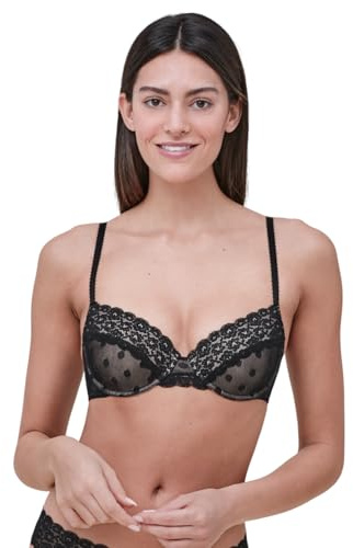 Skarlett Blue Dare Fully Adjustable Comfortable Everyday Demi T Shirt Bra with Dotted Stretch Lace and Foam Pads